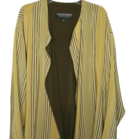 Linda Allard Ellen Tracy Open Drape Front Silk Jacket 12 Strip Silk Kimono Lined - Picture 5 of 12